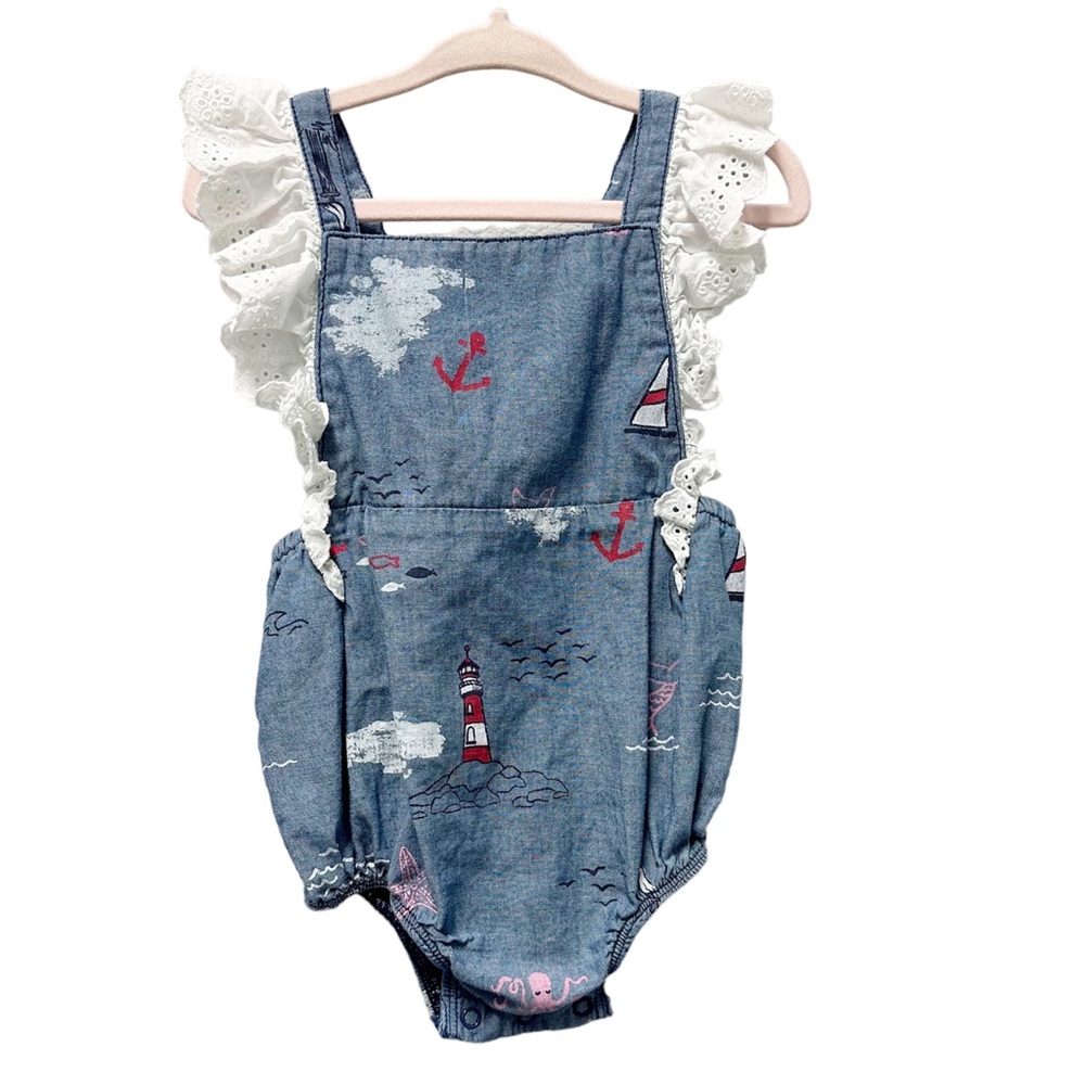 Mudpie Nautical Sea Romper Size 12-18 Mo